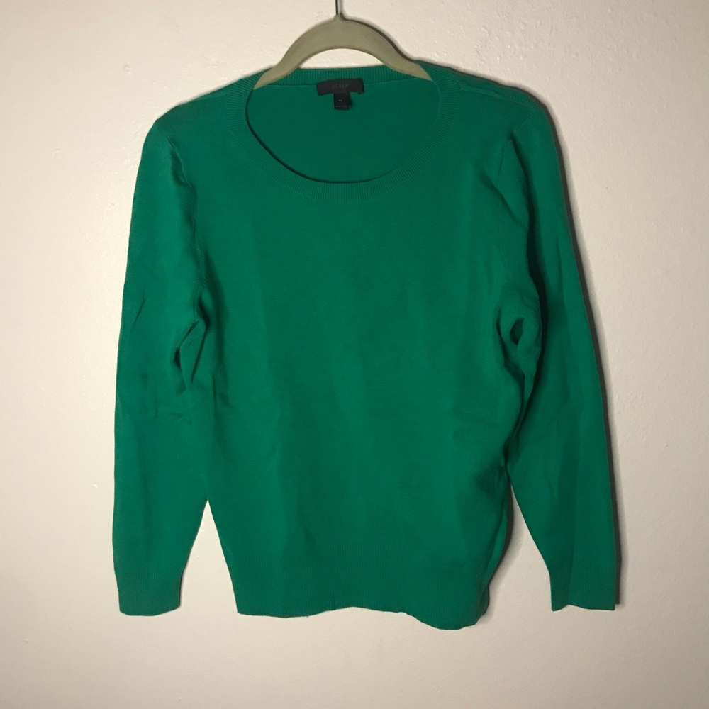 J crew green long sleeve sweater cotton blend M
